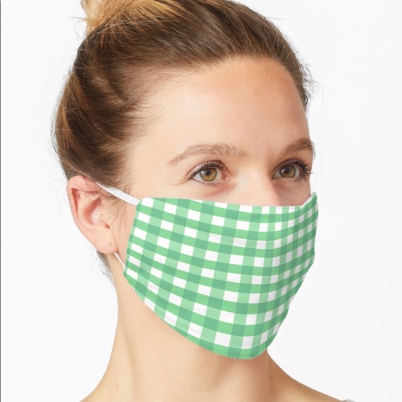 Green Plaid Gingham Face Mask - Picture 3 of 3